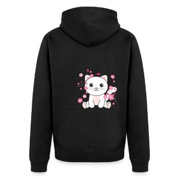 Chat animaux mignons pour enfants kawaii - Veste à capuche bio Premium Unisexe - noir - Dos - Nico (187cm)