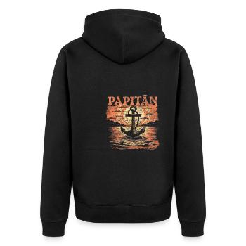 Papitän Vatertag bester Papa Anker - Unisex Premium Bio Zip Hoodie - Schwarz - Hinten - Nico (187cm)