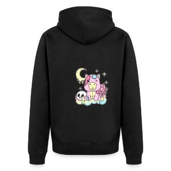 Kawaii Gothic Capybara Pastellfarben Gothic Goth - Unisex Premium Bio Zip Hoodie - Schwarz - Hinten - Nico (187cm)