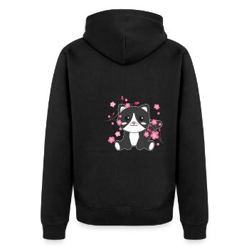 Chat animaux mignons pour enfants kawaii - Veste à capuche bio Premium Unisexe - noir - Dos - Nico (187cm)