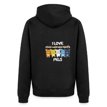 Aroace Flag Pride LGBTQ cute pig - Unisex Premium Organic Zip Hoodie - black - Back - Nico (187cm)
