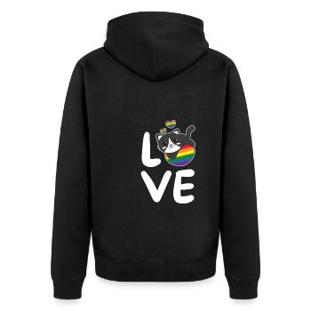 Regenbogen Flag Pride LGBTQ süßer Katze Love - Unisex Premium Bio Zip Hoodie - Schwarz - Hinten - Nico (187cm)