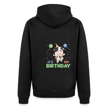 Vache pour anniversaire pour les enfants c’est mon anniversaire - Veste à capuche bio Premium Unisexe - noir - Dos - Nico (187cm)