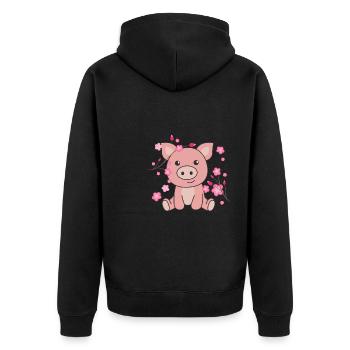 Cochon animaux mignons pour enfants kawaii - Veste à capuche bio Premium Unisexe - noir - Dos - Nico (187cm)