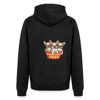 Frenchie Fries - Mignonnes frites de bouledogue français - Veste à capuche bio Premium Unisexe - noir - Dos - Nico (187cm)
