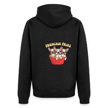 Frenchie Fries - Mignonnes frites de bouledogue français - Veste à capuche bio Premium Unisexe - noir - Dos - Nico (187cm)