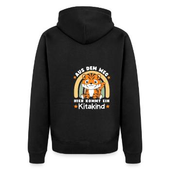 Aus Dem Weg Hier Kommt Ein Kitakind Tiger - Unisex Premium Bio Zip Hoodie - Schwarz - Hinten - Nico (187cm)
