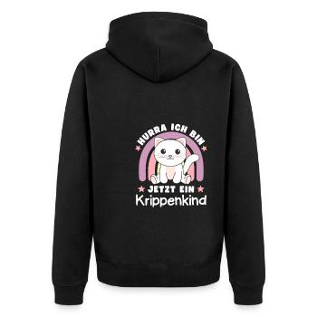 Hurra Ich Bin Jetzt Ein Krippenkind Katze - Unisex Premium Bio Zip Hoodie - Schwarz - Hinten - Nico (187cm)