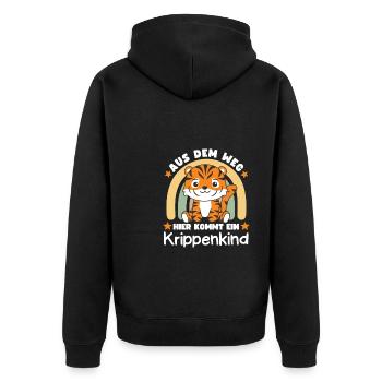 Aus Dem Weg Hier Kommt Ein Krippenkind Tiger - Unisex Premium Bio Zip Hoodie - Schwarz - Hinten - Nico (187cm)