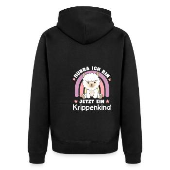 Hurra Ich Bin Jetzt Ein Krippenkind Alpaka - Unisex Premium Bio Zip Hoodie - Schwarz - Hinten - Nico (187cm)
