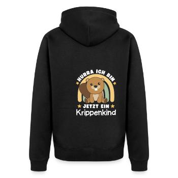 Hurra Ich Bin Jetzt Ein Krippenkind Biber - Unisex Premium Bio Zip Hoodie - Schwarz - Hinten - Nico (187cm)