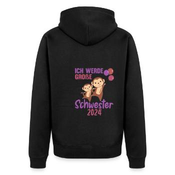 süße Affen Ich werde Große Schwester 2024 - Unisex Premium Bio Zip Hoodie - Schwarz - Hinten - Nico (187cm)