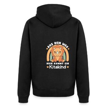 Aus Dem Weg Hier Kommt Ein Kitakind - Unisex Premium Bio Zip Hoodie - Schwarz - Hinten - Nico (187cm)