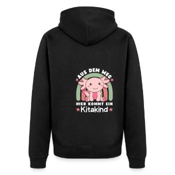 Aus dem Weg Hier Kommt Ein Kitakind Axolotl - Unisex Premium Bio Zip Hoodie - Schwarz - Hinten - Nico (187cm)