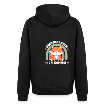 Kindergarten Ich Komme! Fuchs - Unisex Premium Bio Zip Hoodie - Schwarz - Hinten - Nico (187cm)