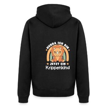 Hurra Ich Bin Jetzt Ein Krippenkind - Unisex Premium Bio Zip Hoodie - Schwarz - Hinten - Nico (187cm)