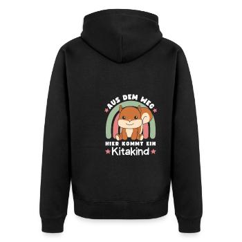 Aus Dem Weg Hier Kommt Ein Kitakind - Unisex Premium Bio Zip Hoodie - Schwarz - Hinten - Nico (187cm)