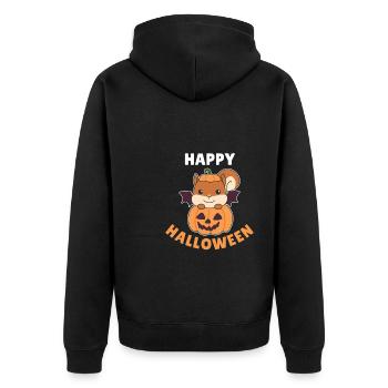 Squirrel Happy Halloween Pumpkin Bat - Unisex Premium Organic Zip Hoodie - black - Back - Nico (187cm)