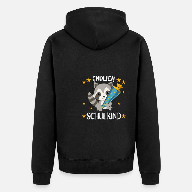 endlich Schulkind Einschulung Schule Waschbär - Unisex Premium Bio Zip Hoodie - Schwarz