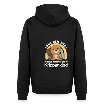 Aus Dem Weg Hier Kommt Ein Krippenkind Biber - Unisex Premium Bio Zip Hoodie - Schwarz - Hinten - Nico (187cm)