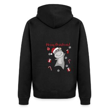 Hippopotame Joyeux Noël Animaux d’hiver Hippopotames - Veste à capuche bio Premium Unisexe - noir - Dos - Nico (187cm)
