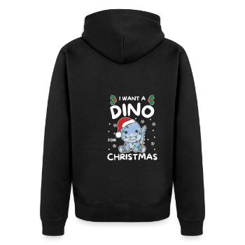 Ich will ein Dino zu Weihnachten süße Dinos - Unisex Premium Bio Zip Hoodie - Schwarz - Hinten - Nico (187cm)