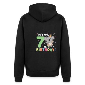 Koala zum 7. Geburtstag Kinder sieben Jahre alt - Unisex Premium Bio Zip Hoodie - Schwarz - Hinten - Nico (187cm)