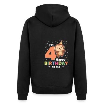 Affe zum 4. Geburtstag Kinder vier Jahre alt - Unisex Premium Bio Zip Hoodie - Schwarz - Hinten - Nico (187cm)