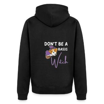 Jack Russell Halloween Hexe don't be a basic witch - Unisex Premium Bio Zip Hoodie - Schwarz - Hinten - Nico (187cm)