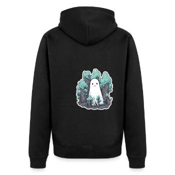 Halloween groovy Geist Hippie Wald Vintage - Unisex Premium Bio Zip Hoodie - Schwarz - Hinten - Nico (187cm)