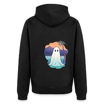 Halloween groovy fantôme hippie plage palmier vintage - Veste à capuche bio Premium Unisexe - noir - Dos - Nico (187cm)