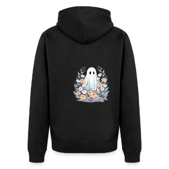Halloween groovy Geist Hippie Blumen Vintage - Unisex Premium Bio Zip Hoodie - Schwarz - Hinten - Nico (187cm)