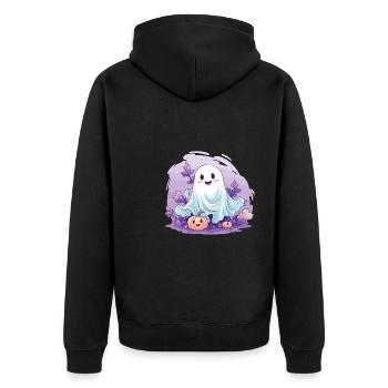 Halloween Groovy Ghost Hippie Pumpkin Vintage - Unisex Premium Organic Zip Hoodie - black - Back - Nico (187cm)