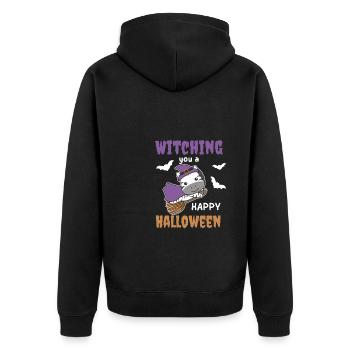 Zebra Hexe Witching you a Happy Halloween - Unisex Premium Bio Zip Hoodie - Schwarz - Hinten - Nico (187cm)