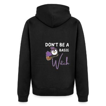 Pinguin Halloween Hexen don't be a basic witch - Unisex Premium Bio Zip Hoodie - Schwarz - Hinten - Nico (187cm)
