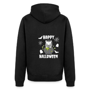 Zebra Happy Halloween Hexenkessel Fledermaus - Unisex Premium Bio Zip Hoodie - Schwarz - Hinten - Nico (187cm)