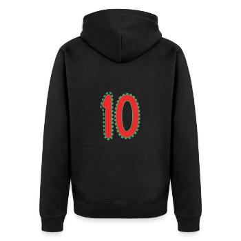 10. 10 JAHRE. 10. JAHRESTAG. 10-JÄHRIGES JUBILÄUM. - Unisex Premium Bio Zip Hoodie - Schwarz - Hinten - Nico (187cm)