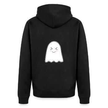 Halloween 2025 T-shirt Gespenst spooky cute Shirt  - Unisex Premium Bio Zip Hoodie - Schwarz - Hinten - Nico (187cm)