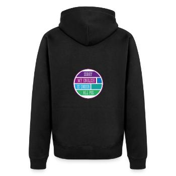 Sorry - Unisex Premium Organic Zip Hoodie - black - Back - Nico (187cm)