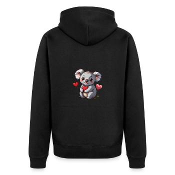 Verschenke diesen süßen Koala zum Valentinstag - Unisex Premium Bio Zip Hoodie - Schwarz - Hinten - Nico (187cm)