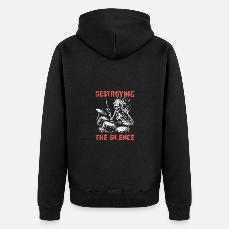 Squelette de crâne de batteur sur la batterie - Veste à capuche bio Premium Unisexe - noir