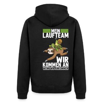 Joggen Sport Lustiger Spruch - Unisex Premium Bio Zip Hoodie - Schwarz - Hinten - Nico (187cm)