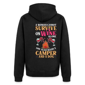 Camping Wine Drinker Beginner Camper Hiking - Unisex Premium Organic Zip Hoodie - black - Back - Nico (187cm)
