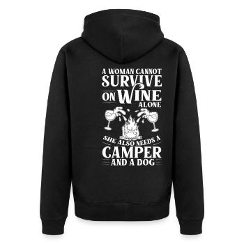 Camping Wine Drinker Beginner Camper Hiking - Unisex Premium Organic Zip Hoodie - black - Back - Nico (187cm)