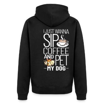 Cafetière Chien Machine Puppy Cup Grains - Veste à capuche bio Premium Unisexe - noir - Dos - Nico (187cm)