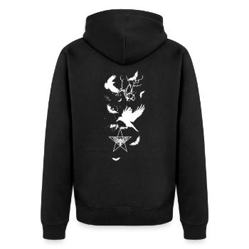 gothic,motte,fünfeck,Äste,weiß,fledermaus,krähe - Unisex Premium Bio Zip Hoodie - Schwarz - Hinten - Nico (187cm)
