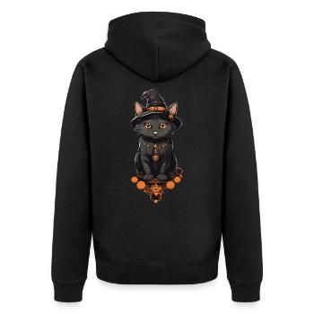 Magic Witch Cat a Halloween Cartoon Design - Unisex Premium Organic Zip Hoodie - black - Back - Nico (187cm)