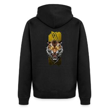 Majestic Fury: Fierce Roaring Tiger - Unisex Premium Organic Zip Hoodie - black - Back - Nico (187cm)