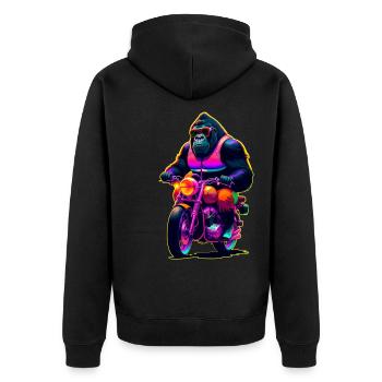 Gorilla on motorcycle with sunglasses - Unisex Premium Organic Zip Hoodie - black - Back - Nico (187cm)