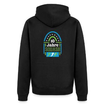Squash Jubiläum 10 Jahre Trainer Spieler Jubi - Unisex Premium Bio Zip Hoodie - Schwarz - Hinten - Nico (187cm)